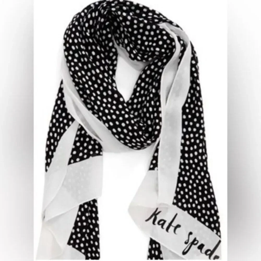 Kate Spade Black Spots Signature New York Scarf Oblong New